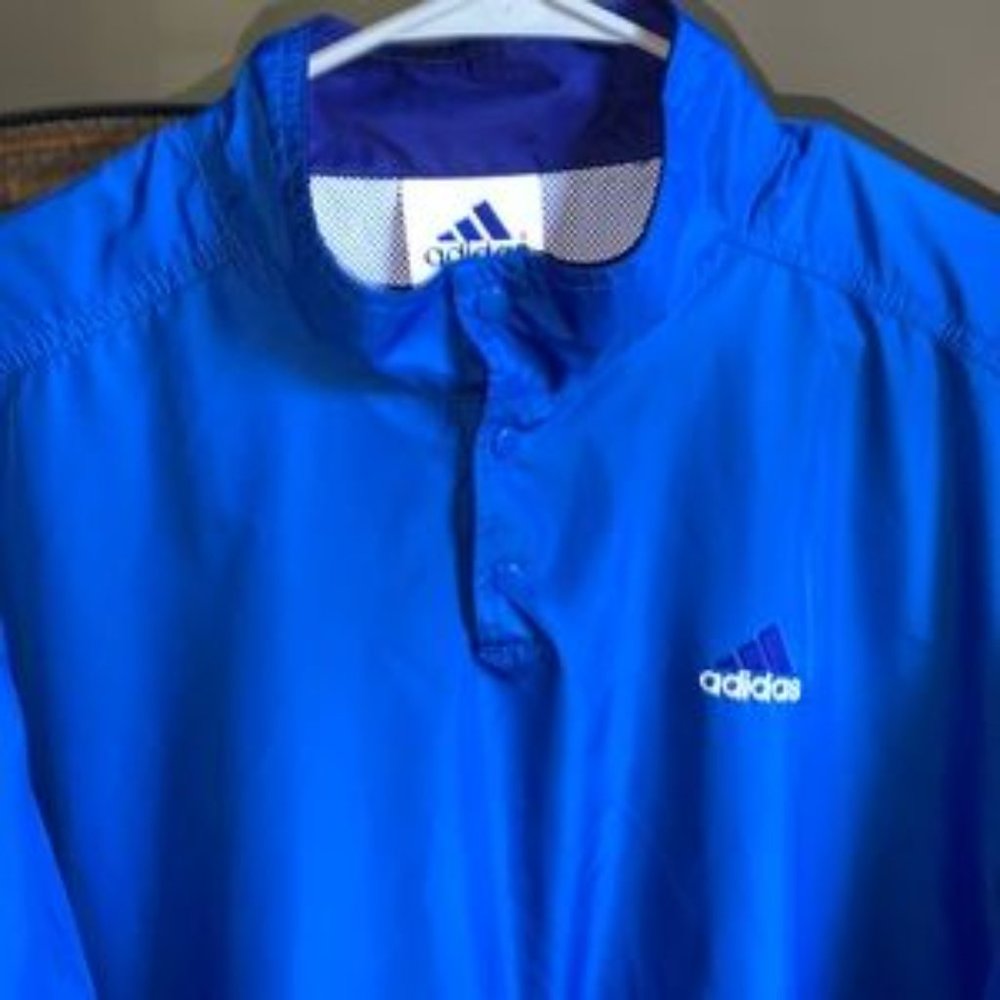 Blue Adidas Windbreaker- Nylon Track Jacket with 3 Stripes